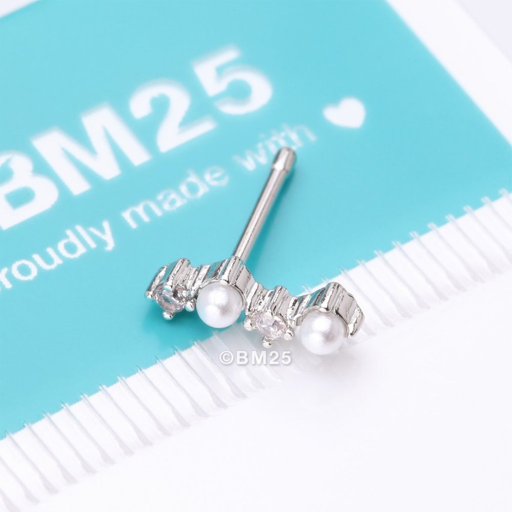 Brilliant Sparkle ZigZag Pearlescent Multi-Gem Nose Stud Ring-Clear Gem